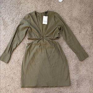 Zara Olive Long Sleeve Cut-Out Dress
